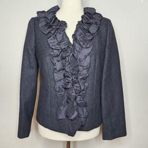Vintage Y2K J.Crew Chimera Wool Silk‎ Ruffle Collar Blazer Gray Size 4